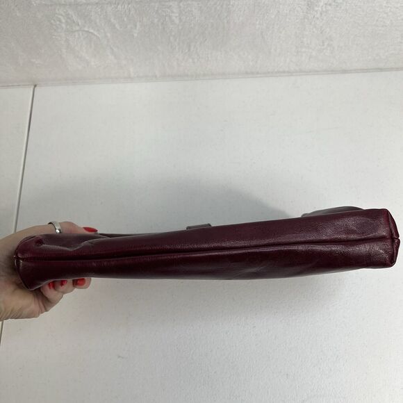 Sakowitz Saks Clutch Cranberry Marlot Burgundy Italian Leather Handbag Italy - Picture 4 of 16